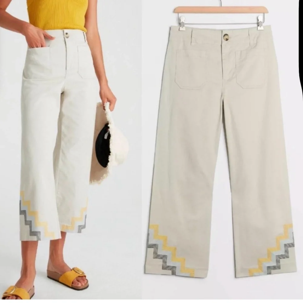 MAEVE BY ANTHROPOLOGIE HALLEE EMBROIDERED WIDE LEG PANTS SZ 10 - NWT - Picture 1 of 12